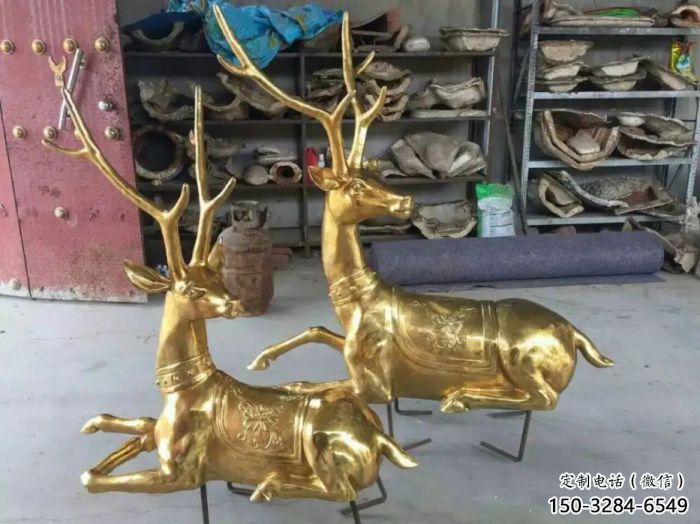 仿古驯鹿雕塑，镀铜海洋雕塑，镀铜工艺