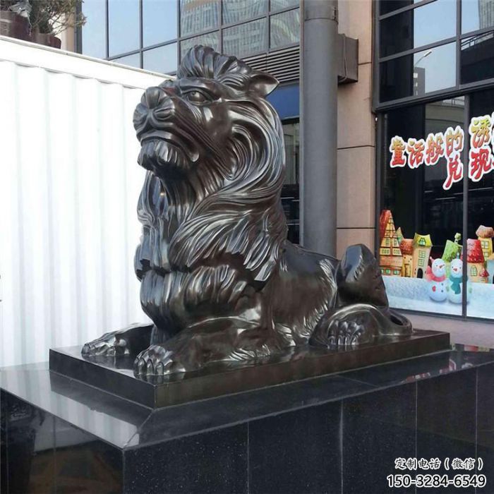 大门口狮子雕塑，仿铜玻璃钢狮子雕塑加工制作