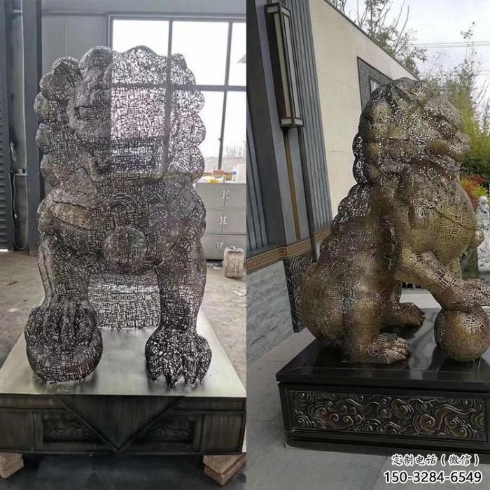 编织狮子雕塑定价，透雕动物雕塑，镂空不锈钢狮子雕塑