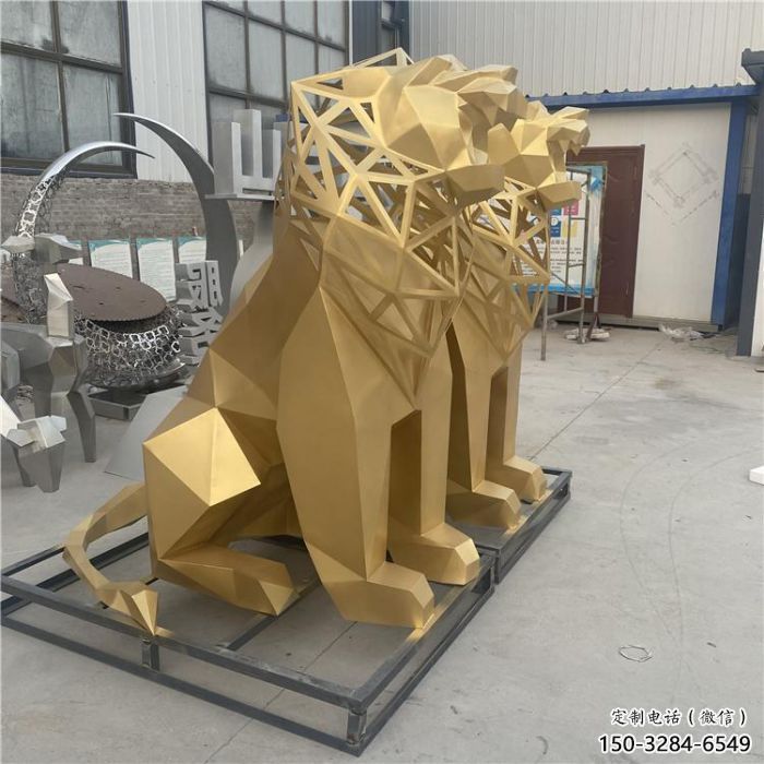 现代狮子雕塑定制，中式工艺，景观不锈钢狮子雕塑优价