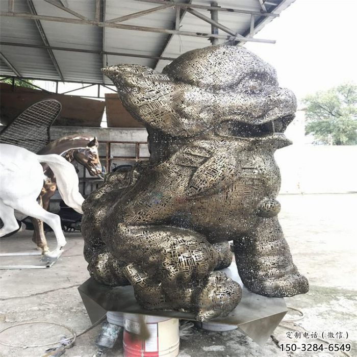 景观狮子雕塑选定，美陈雕塑，镂空钢丝狮子雕塑优选