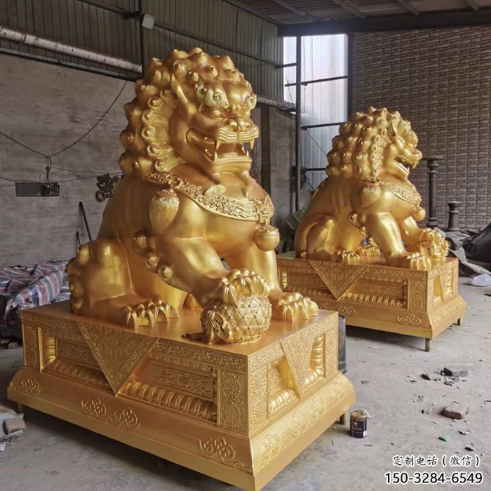 狮子雕塑制造商，黄铜动物小品，铸铜蹲狮雕塑定制