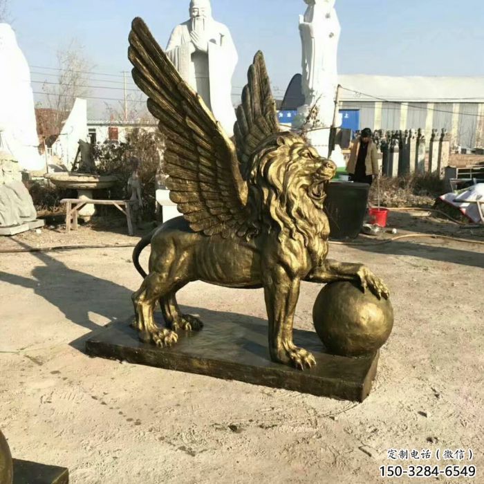 抽象狮子雕塑制造，动物美陈雕塑，仿铜飞狮雕塑展品