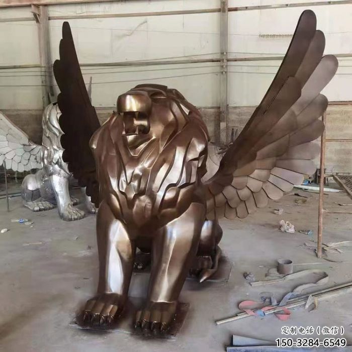 红铜狮子雕塑优价，铸造工艺，飞狮雕塑制作