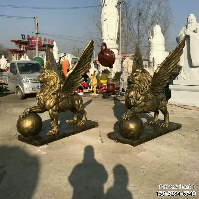 青铜狮子雕塑观赏型，露天雕塑，户外飞狮雕塑订做