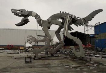 金属恐龙雕塑制作，陆地摆件，广场恐龙骨架雕塑制造商