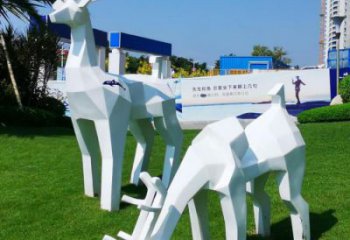 广场小鹿雕塑制造商，小区摆件，白钢抽象小鹿雕塑