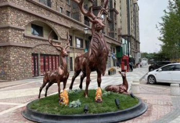 铜梅花鹿雕塑优选，景区案例，梅花鹿铜雕塑选用