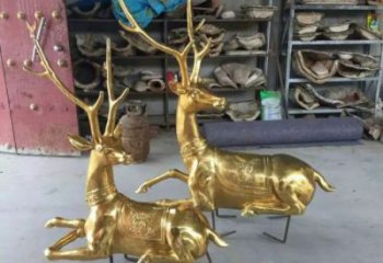 仿古驯鹿雕塑，镀铜海洋雕塑，镀铜工艺