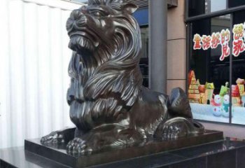 大门口狮子雕塑，仿铜玻璃钢狮子雕塑加工制作