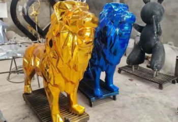 电镀狮子雕塑精选，美陈雕塑，锻造不锈钢狮子雕塑通用