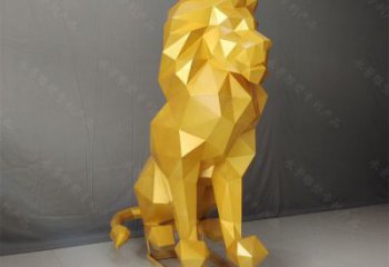 几何狮子雕塑指用，景观雕塑，艺术不锈钢狮子雕塑点击