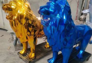 景观狮子雕塑供应，花园小品，酒店不锈钢狮子雕塑展品