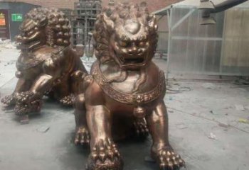 红铜狮子雕塑制造商，室外软装，景观蹲狮雕塑承接