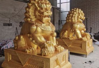 狮子雕塑制造商，黄铜动物小品，铸铜蹲狮雕塑定制