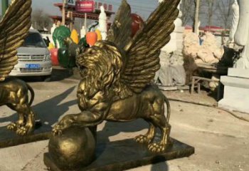 大型狮子雕塑公司，花园小品，飞狮雕塑装饰提供