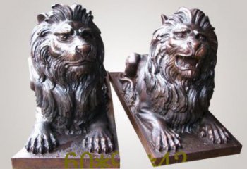 制造狮子雕塑厂家，铸铜组合，趴狮雕塑工程制作