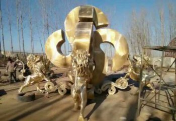 景观狮子雕塑订做，街景小品，户外走狮雕塑制作
