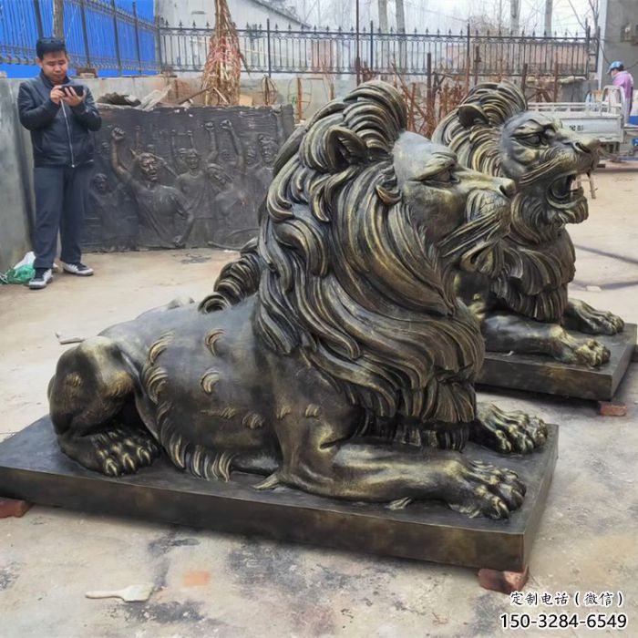 怒江大型趴狮雕塑，仿铜动物雕塑，玻璃钢狮子雕塑制作
