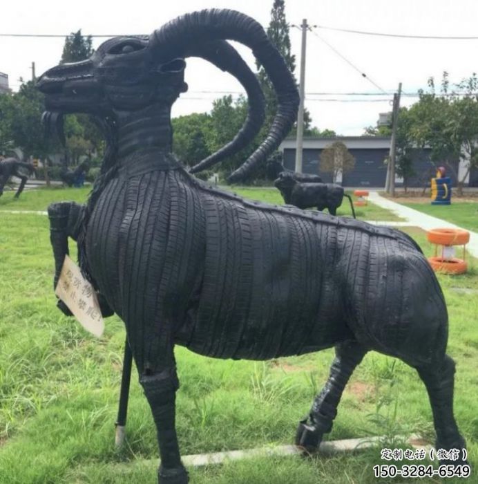 大渡口轮胎山羊雕塑供应，公园雕塑，铸铜轮胎羊雕塑供求