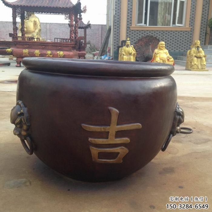 万盛吉字铜缸雕塑-青铜铸造 万盛吉字铜缸雕塑-青铜铸造