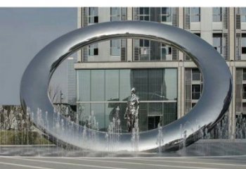 上城小区圆环雕塑，水帘喷泉雕塑，水景艺术效果