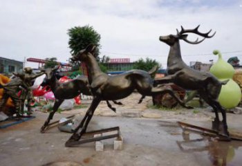 南岸户外小鹿批发，动物雕塑，梅花鹿铜雕塑供求