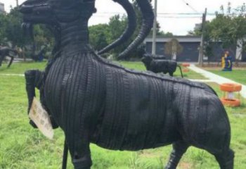 大渡口轮胎山羊雕塑供应，公园雕塑，铸铜轮胎羊雕塑供求